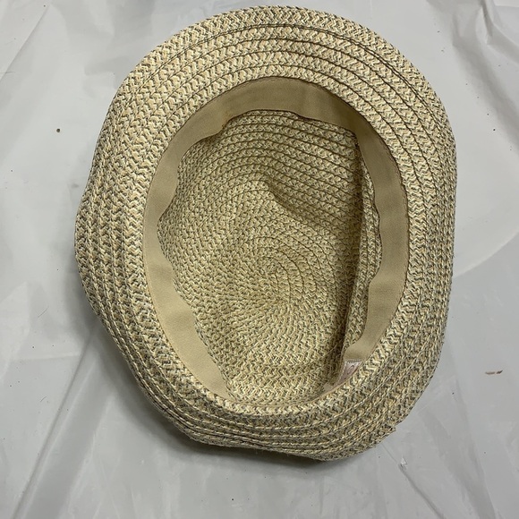 WOMEN Four Buttons By San Diego Hats co Tan white metallic silver woven fedora - Picture 6 of 8